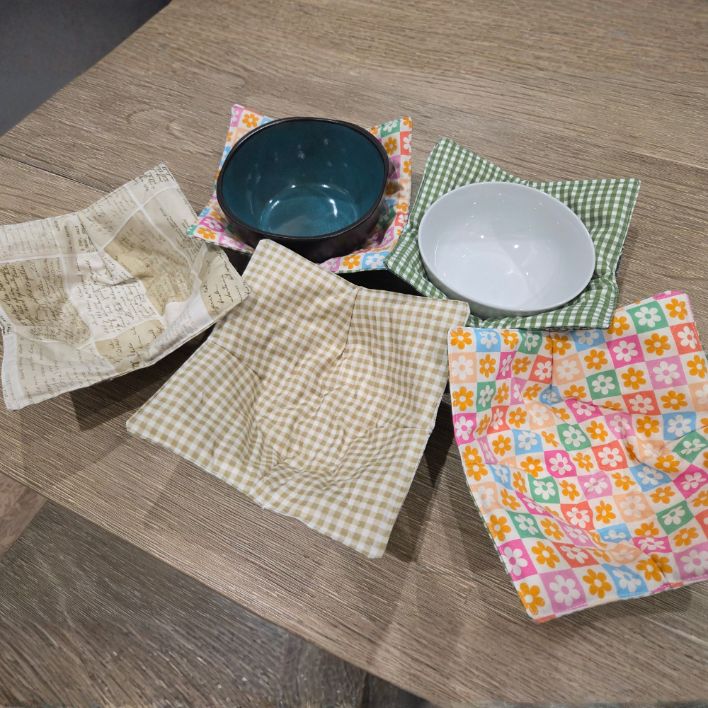 Handmade Bowl Cozy – Reversible Hot Food Holder - 100% Cotton – Kitchen Gift - Multi Fabric Options