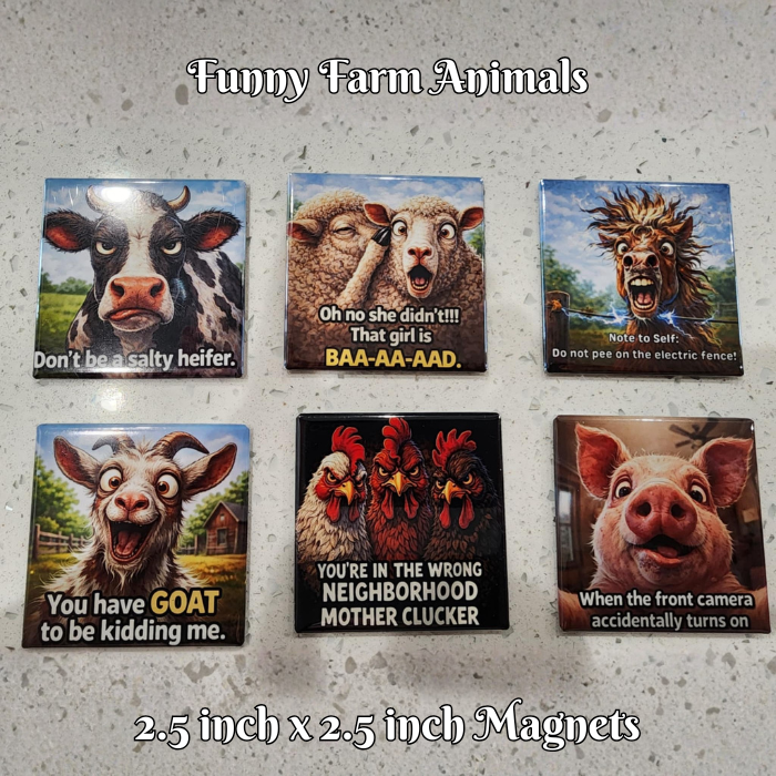 Funny Farm Animals - 2.5x2.5 Inch Kitchen Fridge Magnets