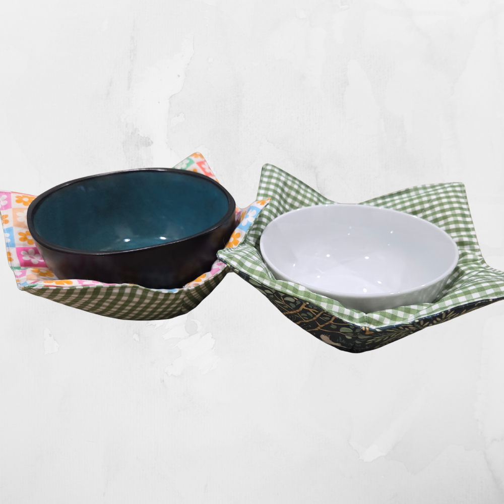 Handmade Bowl Cozy – Reversible Hot Food Holder - 100% Cotton – Kitchen Gift - Multi Fabric Options