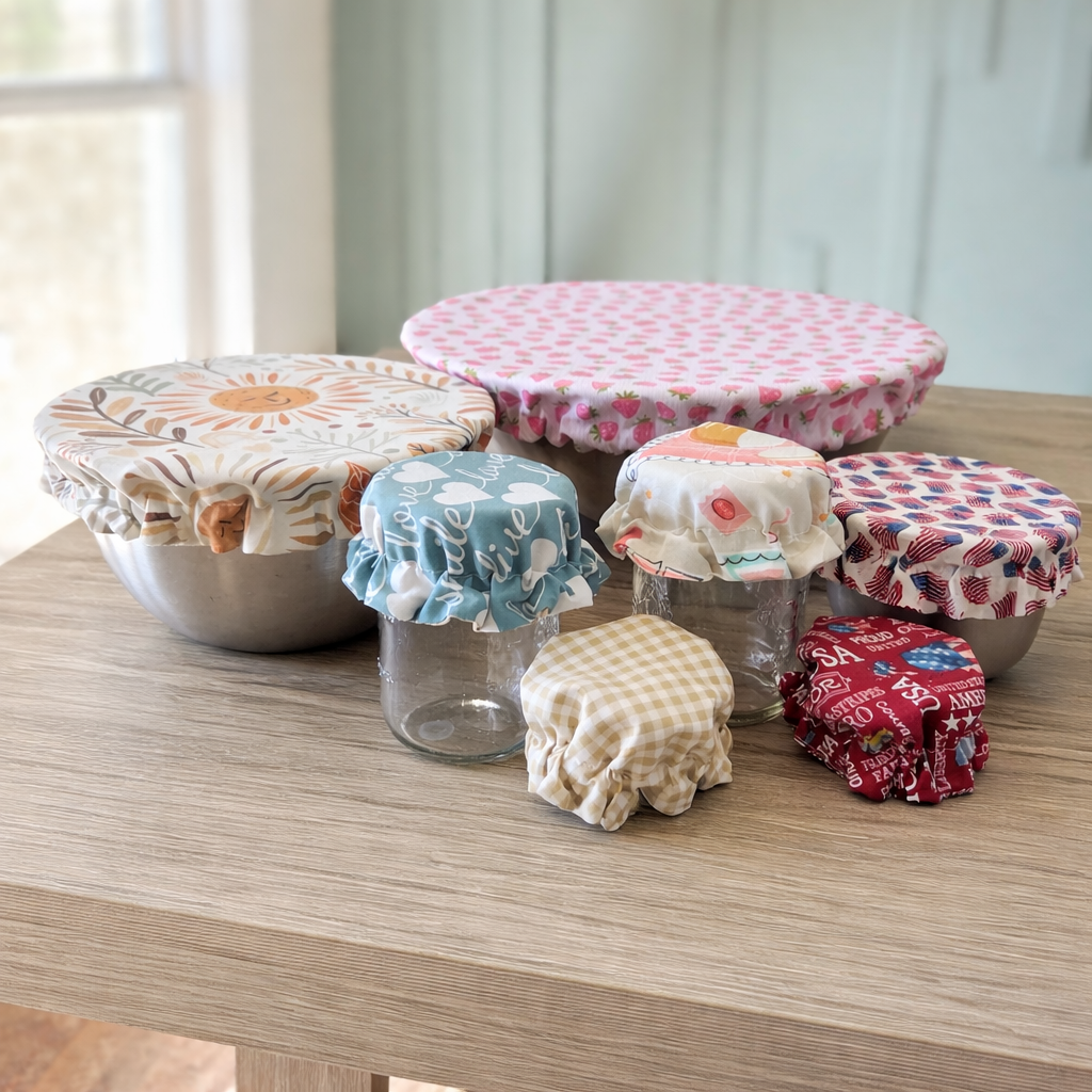 Handmade Reversible Mason Jar - Bowl Covers - Bread Dough Cover - Multi Fabric Options Available